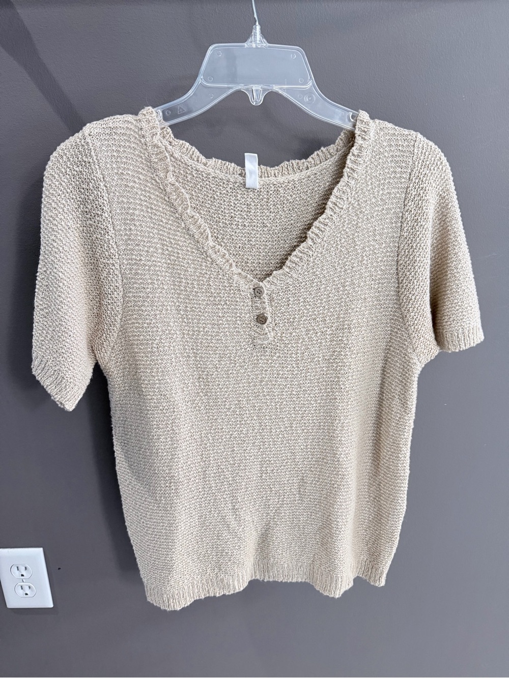 Wishlist Beige Short-Sleeve V-Neck Knit Top